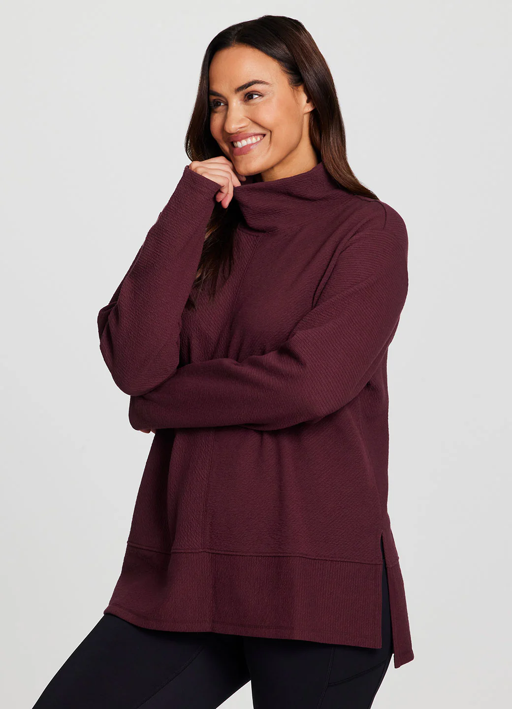 Plus Studio Jacquard Mock Neck Pullover - Image 13