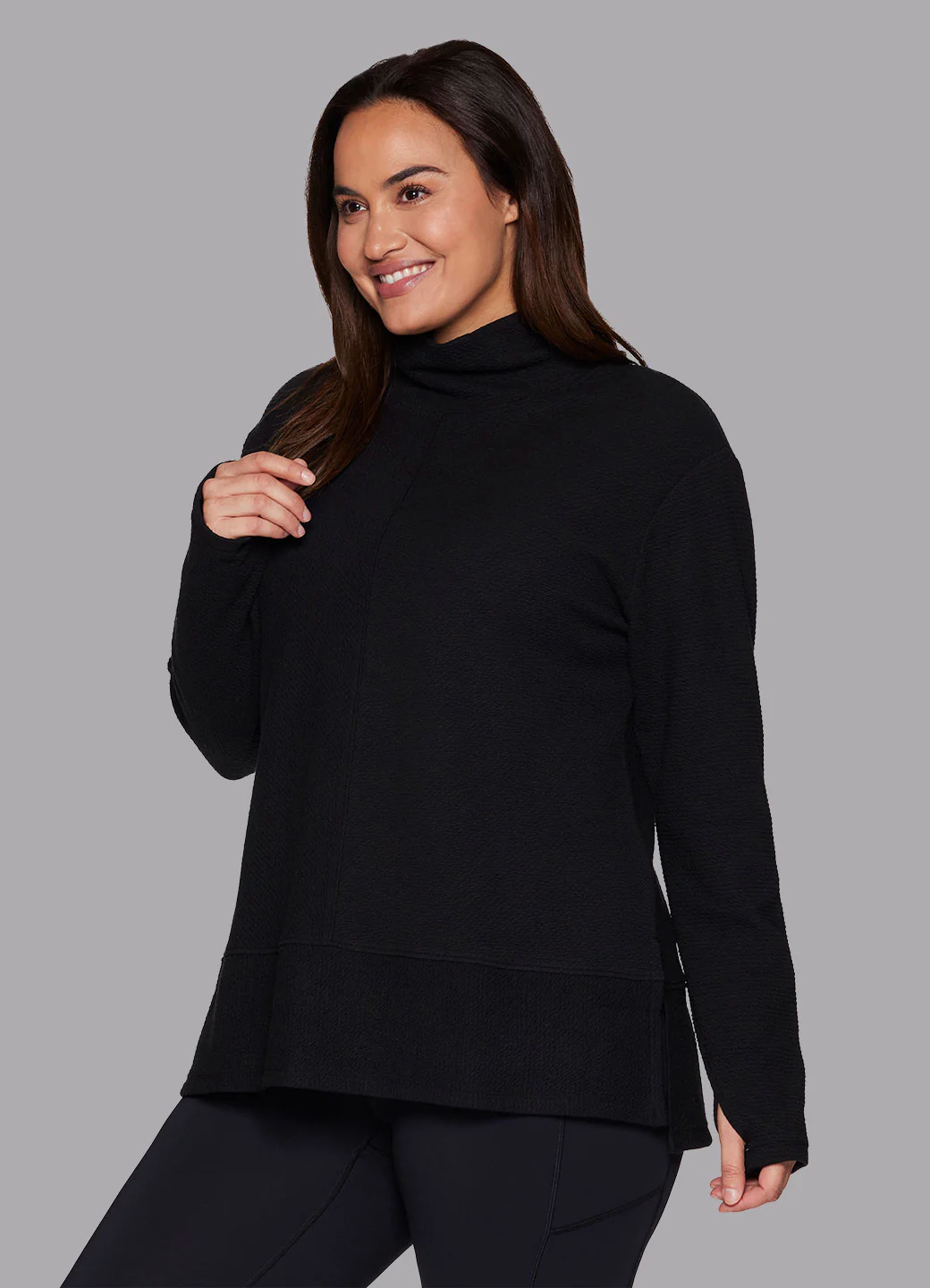 Plus Studio Jacquard Mock Neck Pullover - Image 3